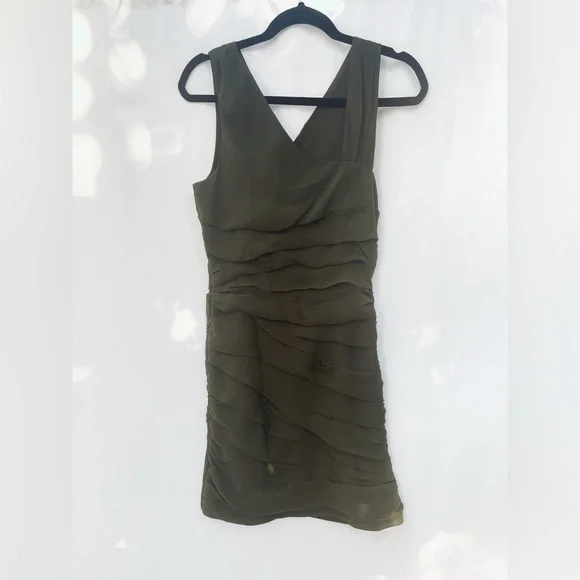 Aqua Olive Green Ruched Abstract Shoulder Mini Dress (Small) - Picture 1 of 6